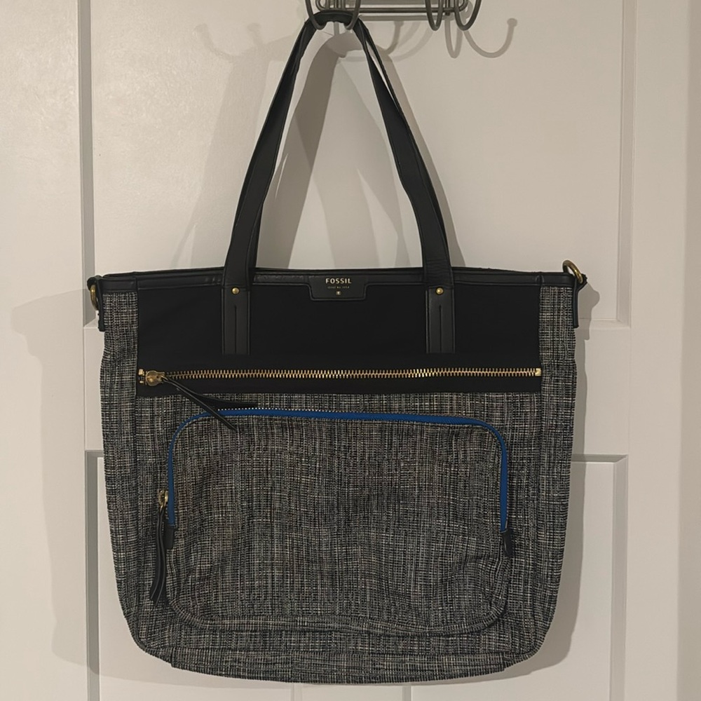 Fossil Tote Bag/Laptop Bag, Black/Grey